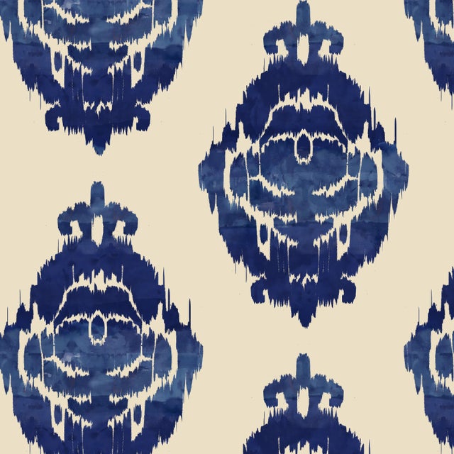 20" Outdoor Pillow - Polyester Insert in blue ikat medallion - is durable and water resistant for any weather. Spot Clean...