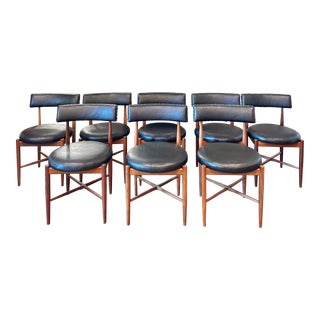 1960s Mid Century Modern Set of 8 Dining Chairs by Victor Bramwell Wilkins for G Plan, Reupholstered in a Faux Black Leather For Sale