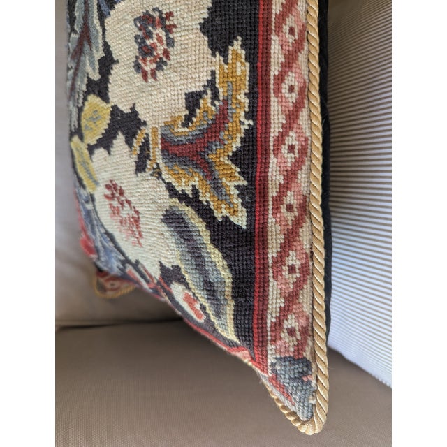 Black Orvieto Floral Tapestry Needlepoint Decorative Pillow For Sale - Image 8 of 17