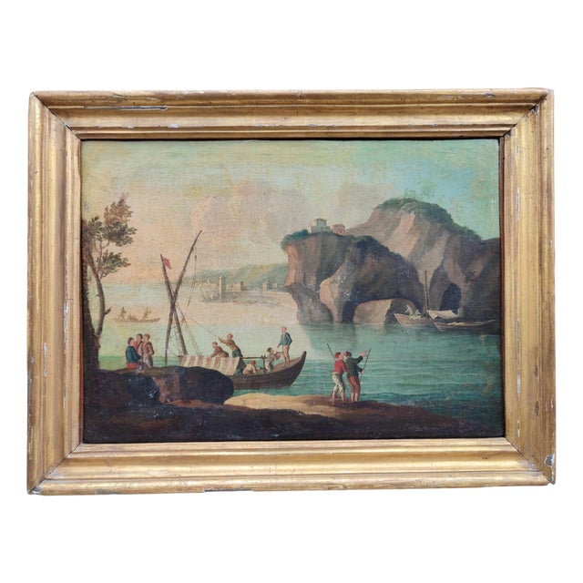 Paolo Anesi School Artist, Seascape with Figures, Oil on Canvas For Sale