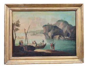 Paolo Anesi School Artist, Seascape with Figures, Oil on Canvas