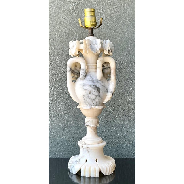 Neoclassical Vintage Carved Alabaster Lamp For Sale - Image 3 of 18