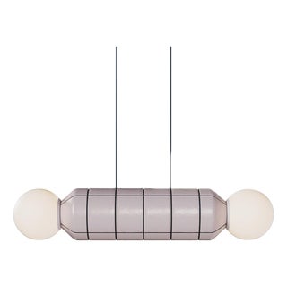 Modern Horizontal Pendant Light With Ceramic Base – Pink With Black – Handcrafted For Sale