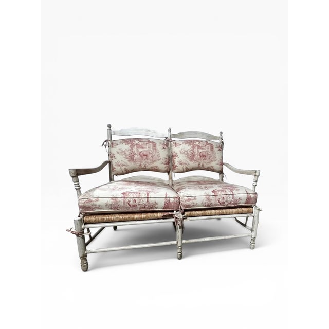 1990s Sam Moore French Country Toile Cotton Upholstery Fabric Settee For Sale In Boston - Image 6 of 12