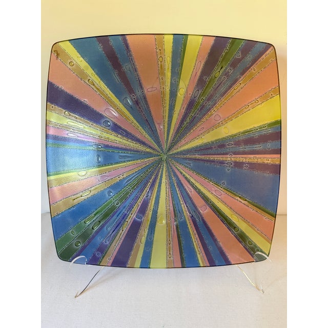 Glass Vintage Michael & Frances Higgins Fused Art Sunburst Glass Platter or Wall Art For Sale - Image 7 of 7