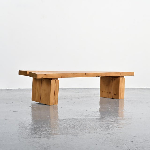 Brown Pine Bench in the La Rive Residence Arc 1600, France, 1970 For Sale - Image 8 of 13