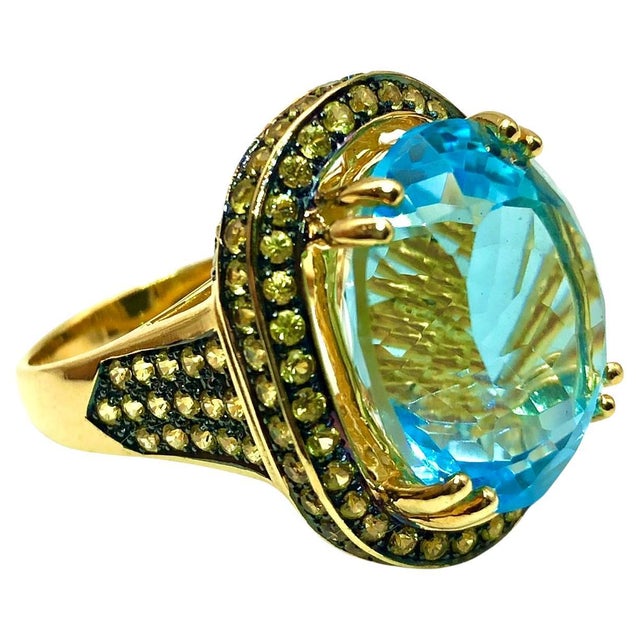 Bochic "Orient" Vintage Multi Citrine & Blue Topaz Ring Set 18K & Silver For Sale - Image 10 of 10
