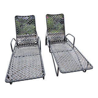 Vintage Brown Jordan Tamiami Vinyl Strap Patio Chaise Lounges, a Pair For Sale