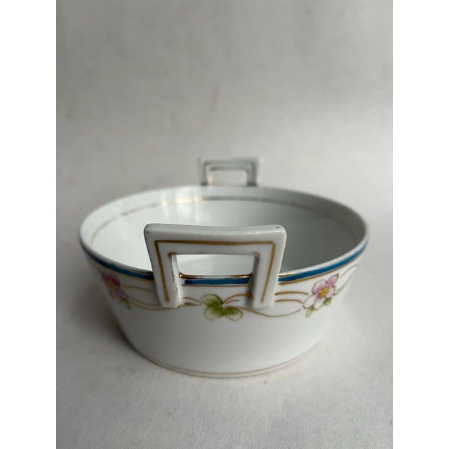 Mid 20th Century Floral Porcelain Dish With Handles For Sale - Image 5 of 7