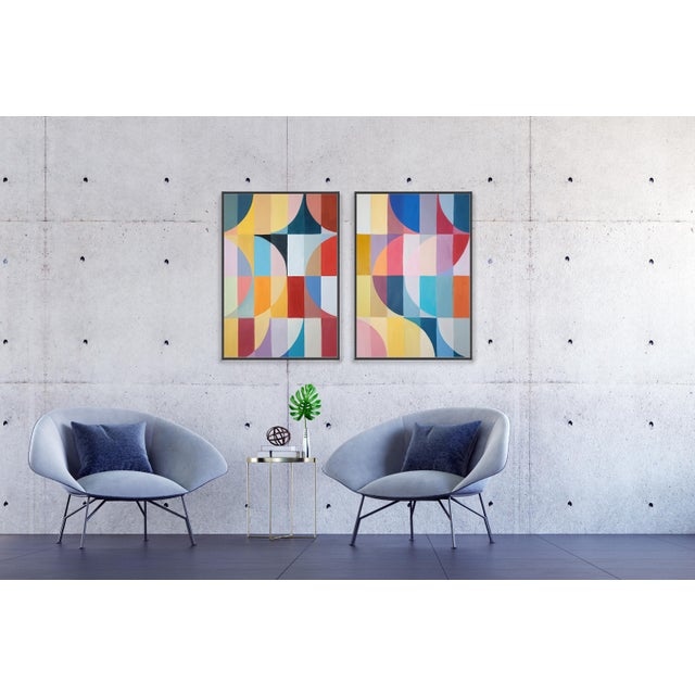Bauhaus 2026, Original Painting Bauhaus Diptych, Moonlight Mirrors, Colorful Grid on Watercolor Paper by Natalia Roman For Sale - Image 3 of 10