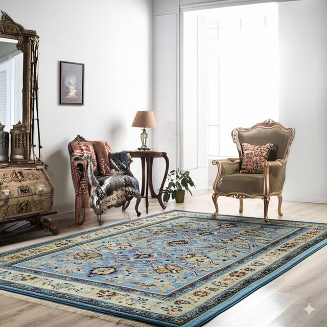 Textile 9x9 Square Azure Elegance Blue Floral Modern Handmade Mohair Oushak Carpet Rug For Sale - Image 7 of 7
