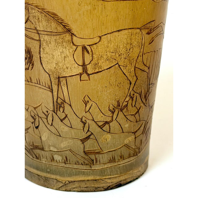 Rare Georgian Hand-Engraved Sporting Cow Horn Beaker "The Death" of the Fox Hunt For Sale - Image 16 of 18