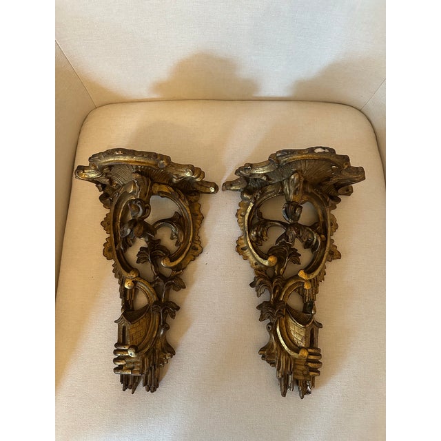Ornate Rococo Gold Wall Brackets For Sale In Charleston - Image 6 of 10