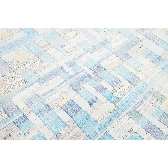 10 X 16 Contemporary Kilim Wool Rug in Beige and Blue With Abstract Design For Sale - Image 10 of 10
