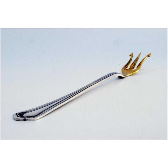 Silver Serving Fork with Three Golden Tines and Stripes For Sale - Image 3 of 9