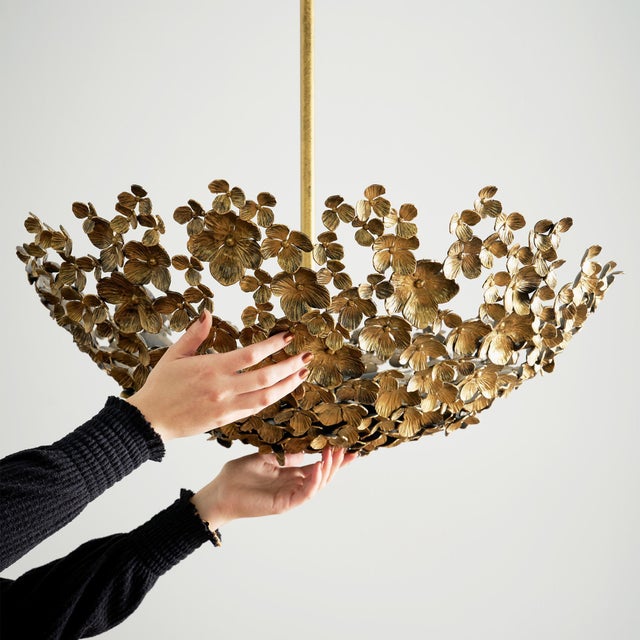 Metal Brilliant Gold Primrose Garden Floral Dish Light For Sale - Image 7 of 10