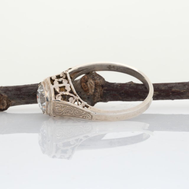 Silver Vintage Estate Diamond Ring, 5mm Round Natural Diamond Solitaire: Solid 14k Gold, Size 6.75 For Sale - Image 8 of 8
