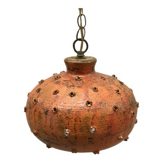 1960s Bright Orange Studio Pottery Pendant Light For Sale