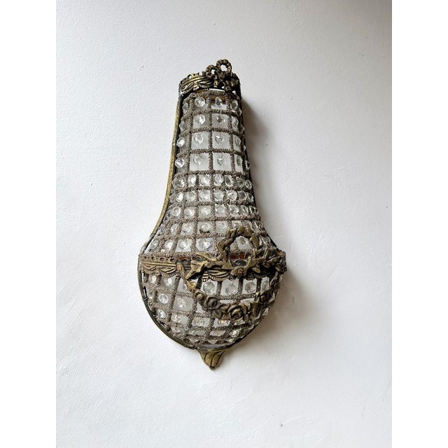 French Empire Style Basket Wall Sconces in Bronze and Crystal, 1920s, Set of 2 For Sale - Image 15 of 18