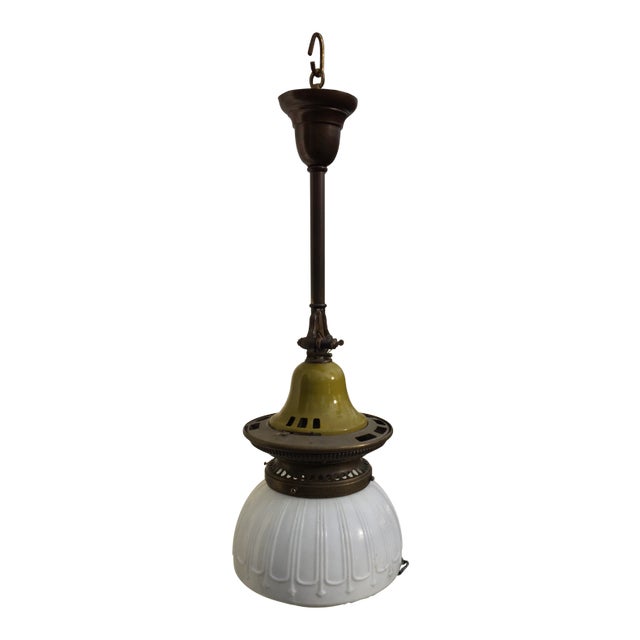 Vintage Industrial Gas Fixture With Shade For Sale