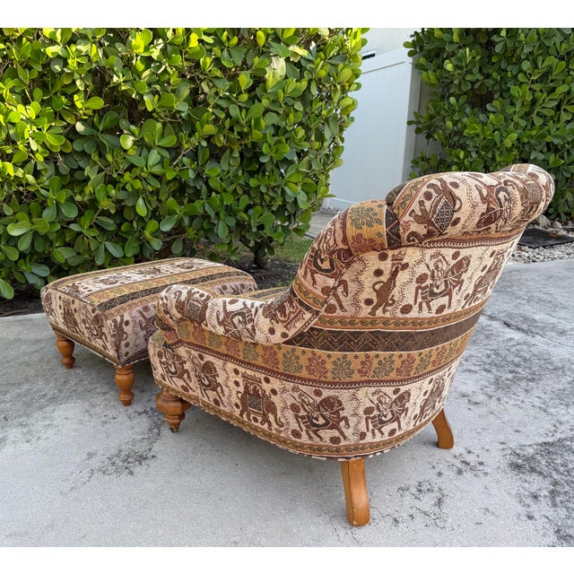 Vintage English Tufted Barrel Lounge Chair & Ottoman For Sale - Image 9 of 12