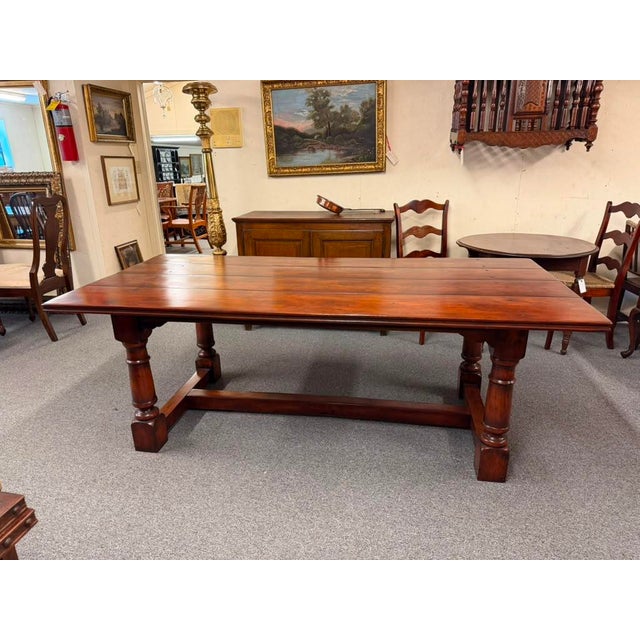 Mahogany English Country Rustic Farmhouse Dining Table, Circa 1980 For Sale - Image 4 of 12
