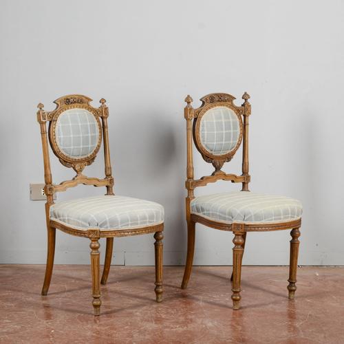 Antique Walnut Chairs with Blue Fabric, 1800s, Set of 2 For Sale - Image 3 of 17