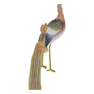 Hand-Painted Chinoiserie Peacock & Floral Wall Mural Panel, Luxury Oriental Wallpaper Art, Unframed, For Sale