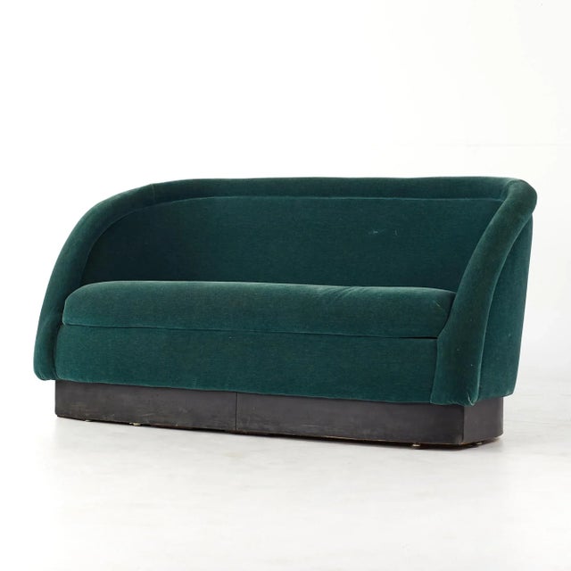 Mid-Century Modern Ward Bennett Style Mid Century Green Velvet Sofa Settee For Sale - Image 3 of 10