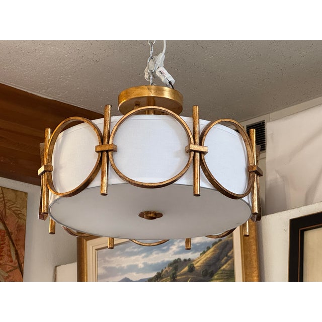 Hollywood Regency Golden Rings Semi-Flush Mount For Sale - Image 3 of 12