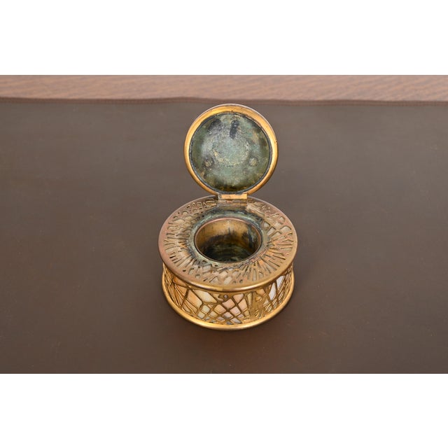 Metal Tiffany Studios New York Pine Needle Bronze Doré and Slag Glass Inkwell For Sale - Image 7 of 12