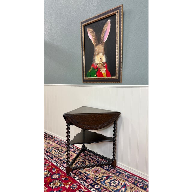 Wood Antique English Envelope Barley Twist Drop Leaf Side Table Carved Oak C. 1900 For Sale - Image 7 of 16