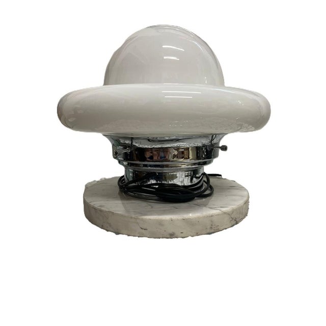 Glass Space Age UFO Table Lamp in Steel with Marble and Opaline Glass, 1970s For Sale - Image 7 of 14