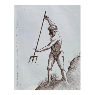 1993 Ron Yrabedra Boboli Gardens Neptune Fountain Drawing For Sale