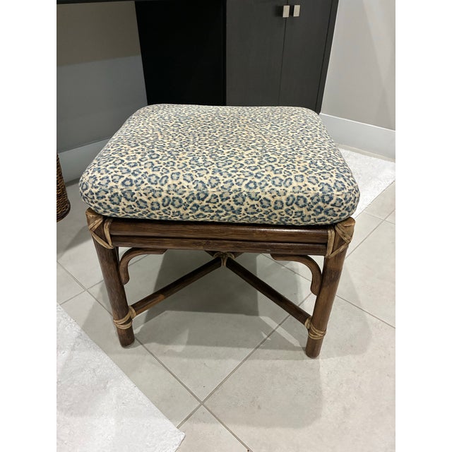 Authentic vintage McGuire San Francisco rattan Ottoman featuring the company’s signature handcrafted rattan frame, leather...