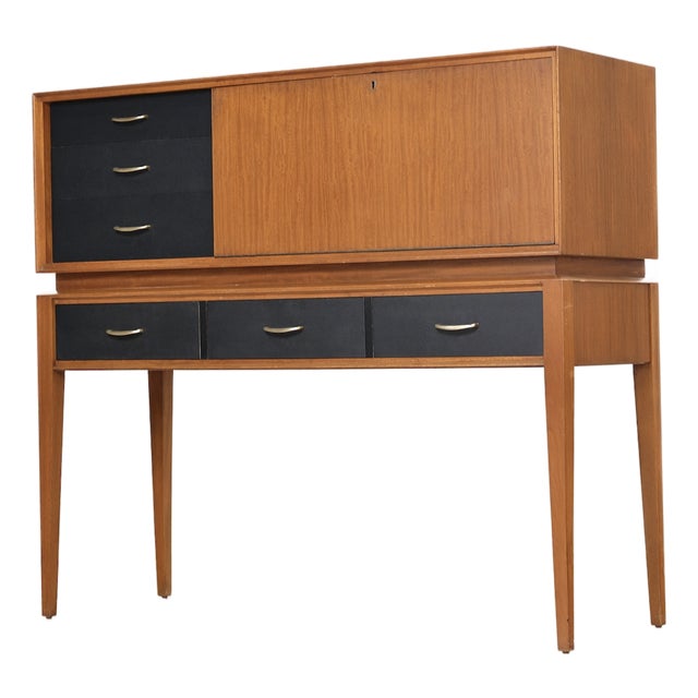 Mid Century Tall Liquor Cabinet Credenza by Golden Key Furniture For Sale