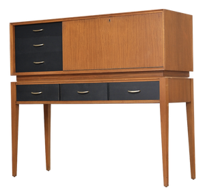 Mid Century Tall Liquor Cabinet Credenza by Golden Key Furniture