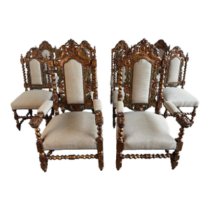 Set of 10 Chairs Italian Renaissance Revival Polychrome Giltwood Dining Chairs