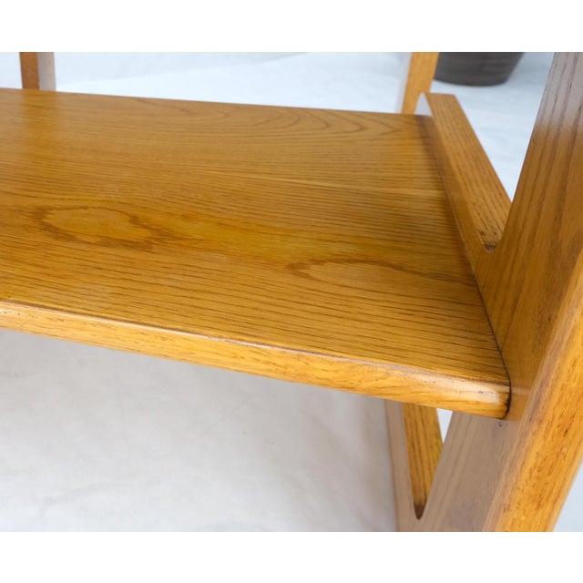 Pair of Mid-Century Solid Oak Smoked Glass Top End Side Tables W Shelves Mint! For Sale - Image 13 of 18