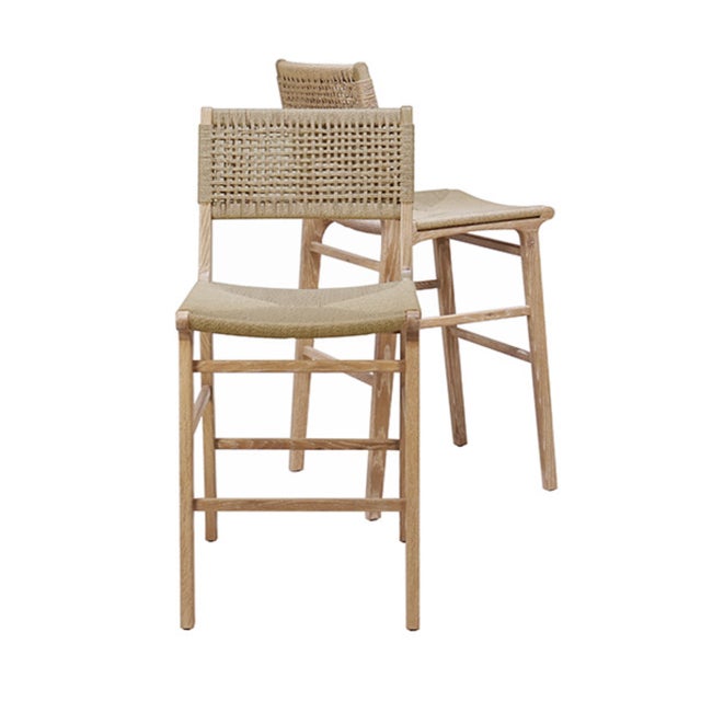 Contemporary Matthew Izzo Home Astrid Cerused Oak Counter Stool With Woven Back and Rush Seat For Sale - Image 3 of 7