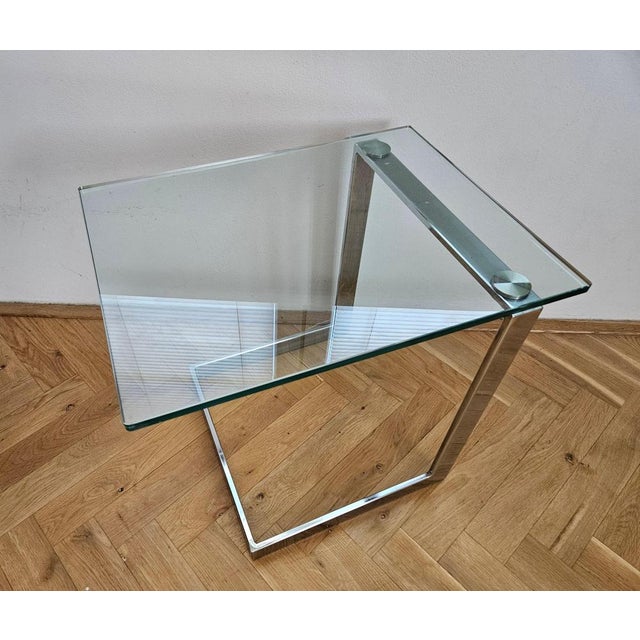 Mid-Century Cantilevered Glass & Chrome Side Coffee Table Gebra, 1980s For Sale - Image 6 of 17