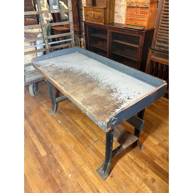 Metal Vintage Industrial Steel-Based Workbench For Sale - Image 7 of 11