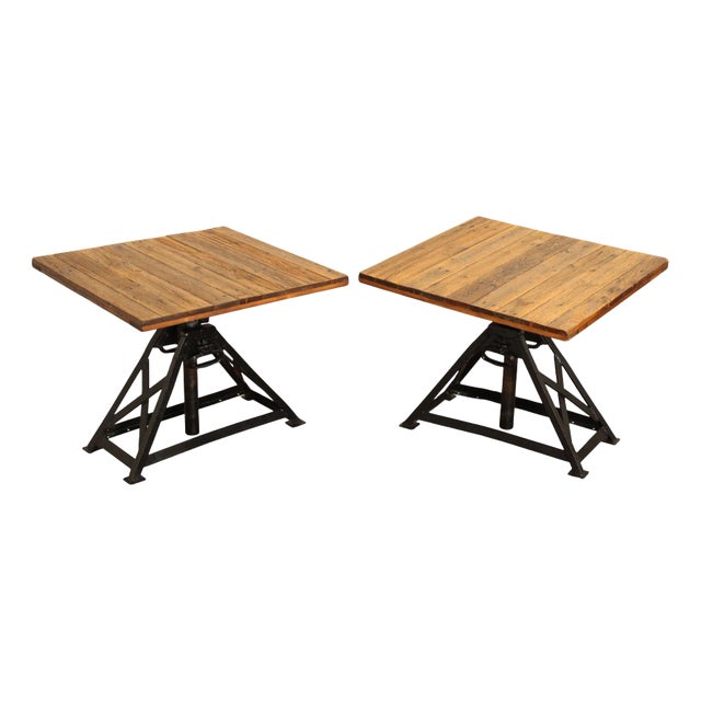 Industrial Style Pair of Adjustable Height Tables For Sale