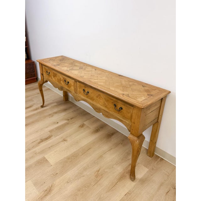 Solid Pine Console Table With Inlay Top and Drawers Organic Modern Studio Craft For Sale - Image 4 of 17