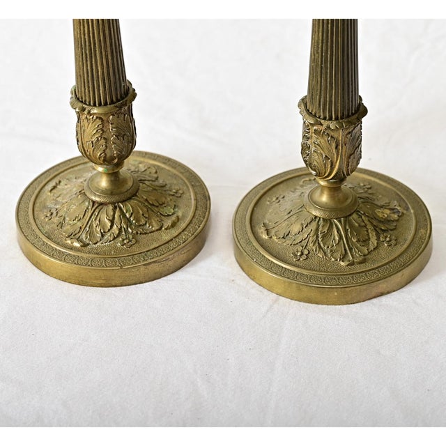 French Pair 18th Century Louis XVI Style Bronze Candlesticks For Sale - Image 9 of 11