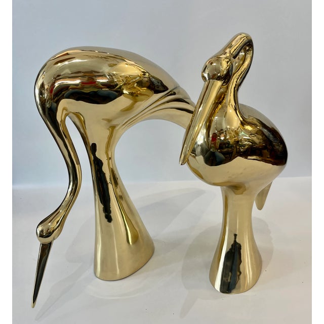 1950s Pair Brass Crane Sculptures, 1960s. For Sale - Image 5 of 12