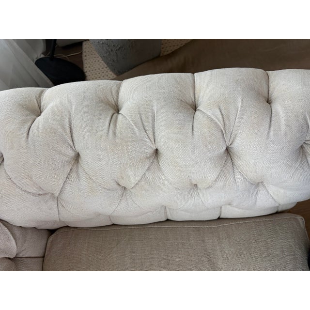French Country Set of 2 Restoration Hardware Deconstructed Chesterfield Chairs For Sale - Image 3 of 12