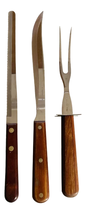 Vintage Wear-Ever Stainless & Wood Craving 3 Pieces Set