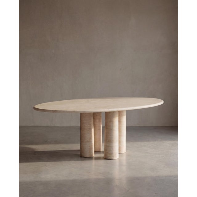 Stone Oval Filled Travertine Mario Dining Table with Column Legs by My Habitat Design For Sale - Image 7 of 7