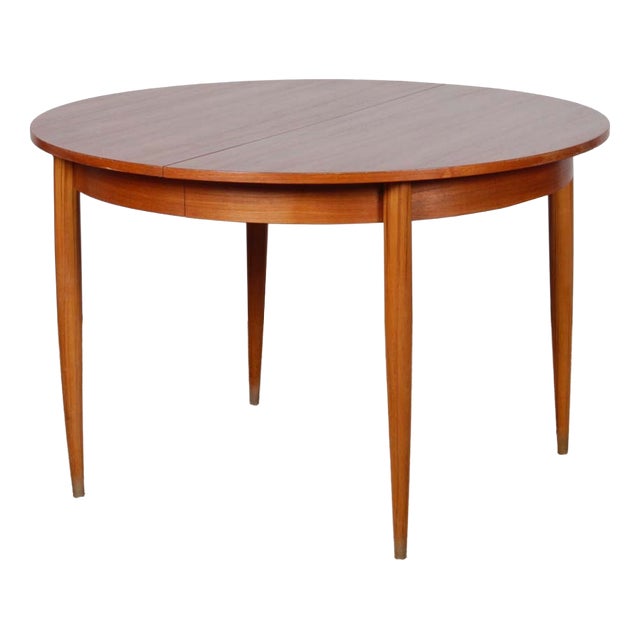 Round Extendable Wooden Dining Table, 1960s For Sale